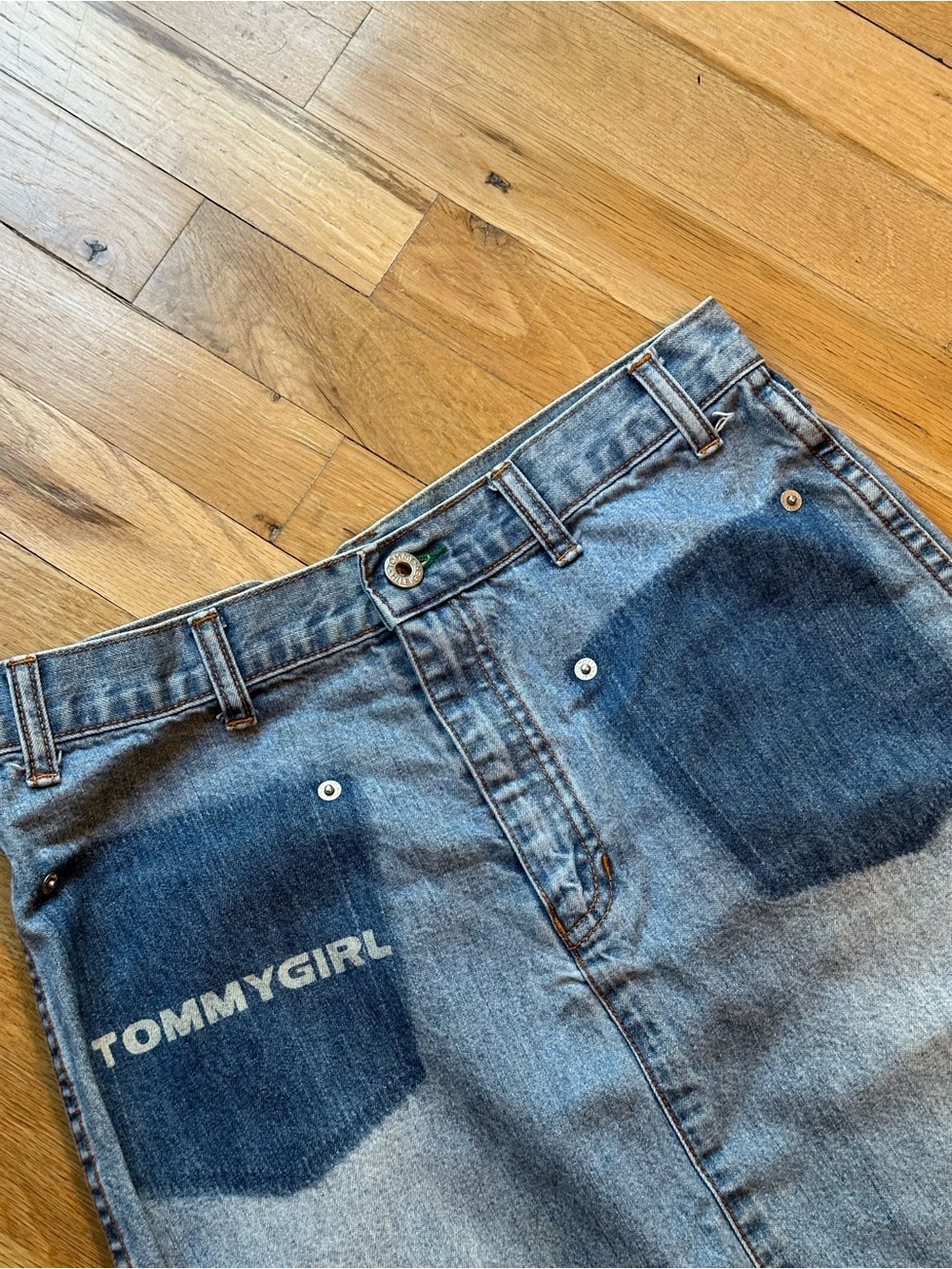 Y2K Tommy Hilfiger Two-Tone Blue Denim Midi Skirt
